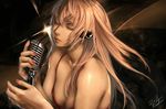  bad_hands blonde_hair breasts closed_eyes dress face hands headphones kazakami_yuu lips long_hair medium_breasts megurine_luka microphone microphone_stand nail_polish realistic solo vocaloid 