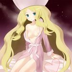  bad_id bad_pixiv_id bare_shoulders blonde_hair blush breasts cattleya_(pokemon) elite_four green_eyes hat highres long_hair medium_breasts nipples no_bra off_shoulder ohirune open_clothes open_mouth open_robe panties pokemon pokemon_(game) pokemon_bw robe small_breasts solo underwear very_long_hair white_panties 