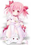  blush feet highres kaname_madoka kyubey magical_girl mahou_shoujo_madoka_magica open_mouth pink_eyes pink_hair short_twintails trample twintails white_legwear yagami_shuuichi 