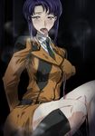  1girl arms_behind_back blue_eyes blush breasts breath cecile_croomy code_geass discreet_vibrator female heavy_breathing horny huge_breasts hyottokoaki kneehighs large_breasts legs long_hair looking_at_viewer military military_uniform necktie odor open_mouth purple_hair saliva sitting smell snot solo stain sweat thighs tongue tongue_out uniform vibrator 
