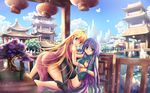  architecture china_dress chinese_clothes dress east_asian_architecture highres incest langjiao looking_at_viewer multiple_girls pagoda panty_&amp;_stocking_with_garterbelt panty_(psg) siblings sisters stocking_(psg) thighhighs yuri 