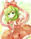  blush bow dress frills front_ponytail hair_bow kagiyama_hina solo touhou yuya_(minus-k) 