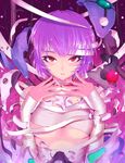  ayanami_rei bandages bare_shoulders breasts kasai_shin medium_breasts neon_genesis_evangelion purple_hair red_eyes short_hair solo underboob 