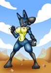  breasts female lordstevie lucario nude pok&eacute;mon pok&eacute;morph red_eyes solo 