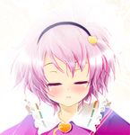  blush closed_eyes face hairband heart incoming_kiss komeiji_satori pink_hair portrait porurin short_hair solo touhou 