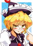  bad_id bad_pixiv_id bespectacled blonde_hair blush crescent glasses hat lunasa_prismriver short_hair solo tama_home touhou yellow_eyes 