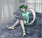  bed blush bottomless chinchilla computer dan_bluestone female fluffy_tail green_hair hair laptop lemur rodent slippers solo tail teen 