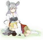  :3 animal_ears blonde_hair blush child closed_eyes dress gloves grey_hair hand_on_head jewelry lap_pillow mouse_ears mouse_tail multiple_girls nazrin older pendant red_dress red_eyes role_reversal sape_(saperon_black) shirt sketch tail toramaru_shou touhou white_shirt younger 