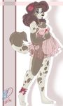  anklet bottomless breasts canine chemise curly_tail dog female grin hair headband lingerie necklace nipples pearls pregnant solo sparkle_demon spotted standing tail translucent tummy_grab 