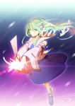  detached_sleeves frog gohei green_eyes green_hair hair_ornament kochiya_sanae long_hair snake solo touhou tsurusaki_yuu 