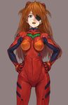  :o bangs blue_eyes bodysuit bracer breasts breasts_apart brown_hair evangelion:_3.0_you_can_(not)_redo eyepatch gloves grey_background hair_between_eyes hands_on_hips headgear hips impossible_bodysuit impossible_clothes legs_apart long_hair looking_at_viewer medium_breasts neon_genesis_evangelion number one_eye_covered open_mouth parted_bangs pilot_suit plugsuit rebuild_of_evangelion red_bodysuit shikinami_asuka_langley shirabi simple_background skin_tight solo souryuu_asuka_langley standing straight_hair turtleneck two_side_up 