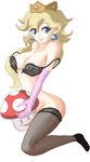  blonde_hair blue_eyes bra breasts crown elbow_gloves lace lace-trimmed_bra lace-trimmed_thighhighs large_breasts long_hair mushroom nintendo no_panties princess_peach smile solo super_mario_bros. thighhighs 