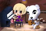  animal_crossing black_eyes blonde_hair dog doubutsu_no_mori guitar instrument k.k_slider nintendo piano totakeke villager_(doubutsu_no_mori) 