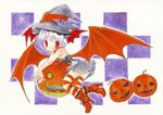  bat_wings boots capcom darkstalkers hat high_heel_boots high_heels lilith_aensland picoalto pumpkin purple_hair shoes thighhighs vampire_(game) wings witch_hat 