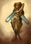  boots chainsaw female frank_frazetta human parody shoomlah skimpy skull unconvincing_armour wide_hips 