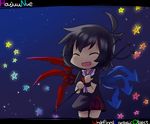  asymmetrical_wings black_hair blue_wings blush character_name chibi copyright_name houjuu_nue open_mouth polearm red_wings short_hair solo thighhighs touhou trident undefined_fantastic_object weapon wings yamabuki_(yusuraume) zettai_ryouiki 