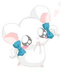  big_ears big_eyes bijou blush bow cute female feral hair_tuft hamster hamtaro_(series) mammal open_mouth plain_background ponytail ribbons rodent simple_background solo standing tail white_background 