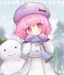  bug butterfly chibi coat hat insect mittens pink_eyes pink_hair saigyouji_yuyuko scarf short_hair smile snow snowman solo tona_(nekotte) touhou winter_clothes younger 