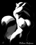  black_background canine cirrel defensive female hi_contrast nude raised_arm snowman solo 