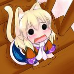  animal_ears blonde_hair cat_ears cat_tail chibi extra_ears fang hoshizuki_(seigetsu) kemonomimi_mode mizuhashi_parsee open_mouth puru-see scarf solo stairs tail tears touhou trembling 