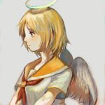  angel_wings bad_id bad_pixiv_id haibane_renmei halo lowres orange_sailor_collar profile rakka sailor_collar short_hair simple_background solo wings yun_(bonopati) 