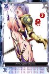  blush breasts highres isabella_valentine large_breasts nigou purple_hair queen's_gate short_hair soul_calibur soulcalibur_iv torn_clothes 