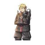  alfons_auclair blonde_hair blue_eyes gloves male male_focus military military_uniform official_art one_eye_closed senjou_no_valkyria senjou_no_valkyria_3 short_hair simple_background solo uniform white_background wink 