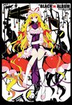  bad_id bad_pixiv_id blonde_hair cover cover_page dress fan hat ideolo long_hair pink_legwear purple_dress red_eyes solo thighhighs touhou yakumo_yukari 