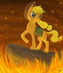  blonde_hair cowboy_hat disney equine female feral fire flames friendship_is_magic green_eyes hair hat horse mammal my_little_pony parody pony pride_rock smoke solo tan the_lion_king unknown_artist 