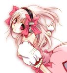  bad_id bad_pixiv_id bow cosplay gloves hair_bow headphones kaname_madoka kaname_madoka_(cosplay) magical_girl mahou_shoujo_madoka_magica nitroplus pink_eyes pink_hair rduuroorn short_hair short_twintails smile solo super_sonico twintails 