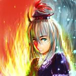  blue_eyes daro ex-keine fusion hat heterochromia horn kamishirasawa_keine red_eyes solo touhou upper_body 