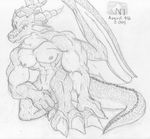 balls claws danandnite dragon horns kneeling male muscles nude penis reptile scalie sketch solo tail wings 