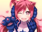  ahoge animal_ears artist_request cat_ears cat_paws fan heart long_hair one_eye_closed paws red_hair sf-a2_miki solo source_request star symbol-shaped_pupils vocaloid 