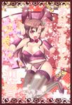  95-tan animal_ears bow breasts brown_eyes brown_hair bunny_ears cleavage garter_belt hair_bow highres lace lace_legwear large_breasts lingerie one_eye_closed open_mouth os-tan panties ribbon smile solo thighhighs toki_(tokinokogiri) underwear 