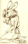  2001 breasts butt female kneeling lagomorph nude rabbit side_boob sketch solo xianjaguar 