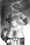  arjuna balls bottomless bulge coffee erection feline male monochrome penis pinup shaded sketch solo tent tiger 