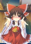  ascot blush bow brown_hair detached_sleeves hair_bow hair_tubes hakurei_reimu incoming_kiss looking_at_viewer one_eye_closed outstretched_arms red_eyes solo tororo touhou 