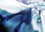  angel_wings blue blue_eyes blue_hair breasts crossed_legs dutch_angle foreshortening from_below gloves head_wings headdress high_heels large_breasts large_wings legs multicolored multicolored_eyes multiple_wings original pantyhose pupps shoes short_hair sitting solo the_snow_queen the_snow_queen_(character) thighs wings 