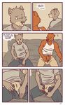  artdecade bear big_muscles canine cock_pointing_towards_viewer comic english_text erection gay grizzly_bear male mammal masturbation muscles only_if_you_kiss penis retracted_foreskin text uncut what wolf 