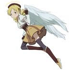 a1 angel_wings beret blonde_hair blush boots dragon_ball dragon_ball_z drill_hair fingerless_gloves gloves halo hat mahou_shoujo_madoka_magica parody puffy_sleeves short_hair smile solo spoilers thighhighs tomoe_mami twintails wings yellow_eyes 