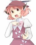  animal_ears annoyed bad_id bad_pixiv_id brown_eyes cielo_oceano fingernails hand_on_own_chest hat long_fingernails mystia_lorelei nail_polish no_wings open_mouth pink_hair short_hair solo touhou upper_body 