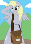  anthro anthrofied blonde_hair bottomless breasts clothed clothing cutie_mark derp derpy_hooves_(mlp) ditzy_do equine female friendship_is_magic hair half-dressed horse mammal my_little_pony nude outside pegasus saluting solo tongue topless whitmaverick wings yellow_hair 