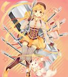  bad_id bad_pixiv_id beret blonde_hair brown_eyes cup drill_hair fingerless_gloves gloves gun gyoe hat huge_weapon kyubey magical_musket mahou_shoujo_madoka_magica pleated_skirt puffy_sleeves rifle skirt star thighhighs tiro_finale tomoe_mami twintails weapon zettai_ryouiki 