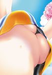  armpits breasts cheerleader cloud cover covered_nipples crop_top crop_top_overhang day fetish:_omote_no_kioku from_below game_cover head_out_of_frame itagaki_tsubura jpeg_artifacts kinmedai_pink large_breasts no_bra outdoors pom_poms sky solo sweat underboob upshirt 