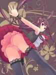  animal_ears ass black_legwear blush breasts brown_hair bunny_ears from_below ichirou_(b-led) impossible_clothes impossible_shirt kneepits lace lace-trimmed_thighhighs large_breasts leaning_forward long_hair original panties pantyshot petticoat pleated_skirt purple_eyes ribbon shirt skirt solo thighhighs trefoil underwear very_long_hair wrist_ribbon 