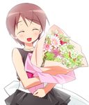  bad_id bad_pixiv_id blush bouquet brown_hair christiane_barkhorn closed_eyes dress flower open_mouth short_hair smile solo strike_witches tonbi world_witches_series 