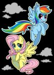  blue blue_fur cloud clouds equine female feral fluttershy_(mlp) flying friendship_is_magic fur grin hair horse mammal multi-colored_hair my_little_pony pegasus pink_hair pony rainbow_dash_(mlp) rainbow_hair red_eyes smile unknown_artist vaporotem wings yellow yellow_fur 