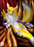  blue_eyes breasts canine chest_tuft claws digimon elbow_gloves face_markings female fox looking_at_viewer mark_haynes markings on_side renamon solo tail yellow 