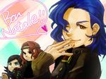  3boys amber_eyes blue_eyes blue_hair christmas gianluca_zanardi giorgio_gianinni heart inazuma_eleven inazuma_eleven_(series) male male_focus multiple_boys rafaelle_generani red_eyes wahashit yellow_eyes 