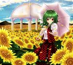  cloudy.r flower gazebo highres kazami_yuuka red_eyes solo sun sunflower touhou umbrella 